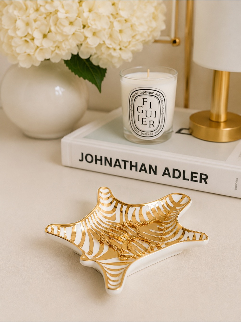 Jonathan Adler Zebra Porcelain Ring Dish Jewelry Tray Gold White